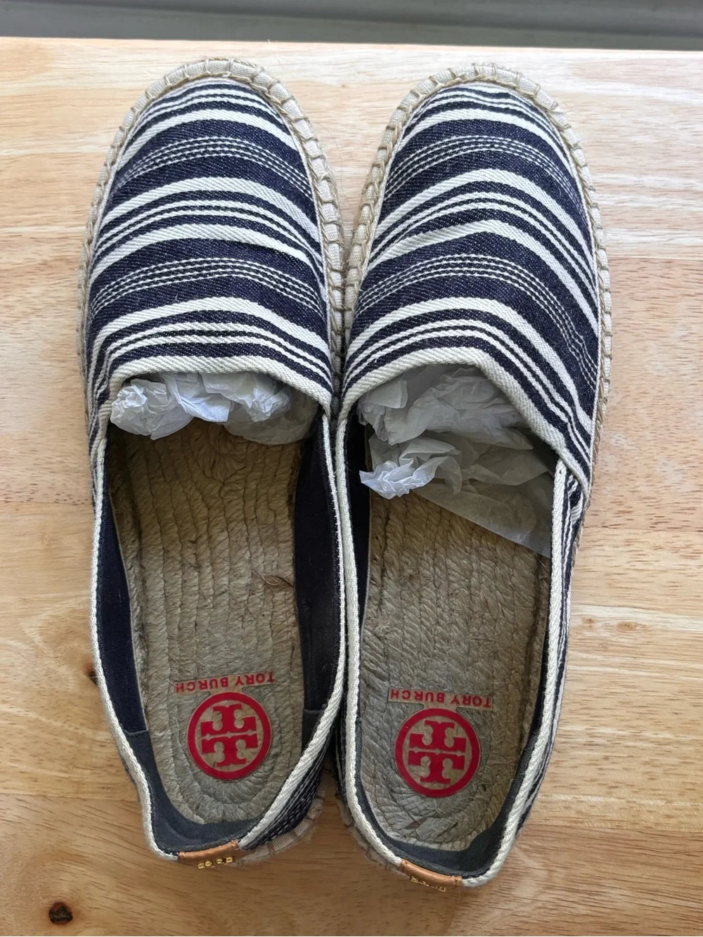 Tory Burch Navy White Striped Espadrille Flats Women’s Size 8.5 Canvas Shoes